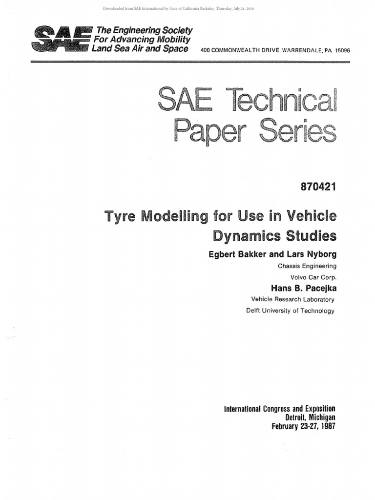 Tyre Modelling For Use In Vehicle Pdf Force Mathematics