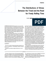 The Distributions of Stress Between The Tread and The Road For Freely Rolling Tyres