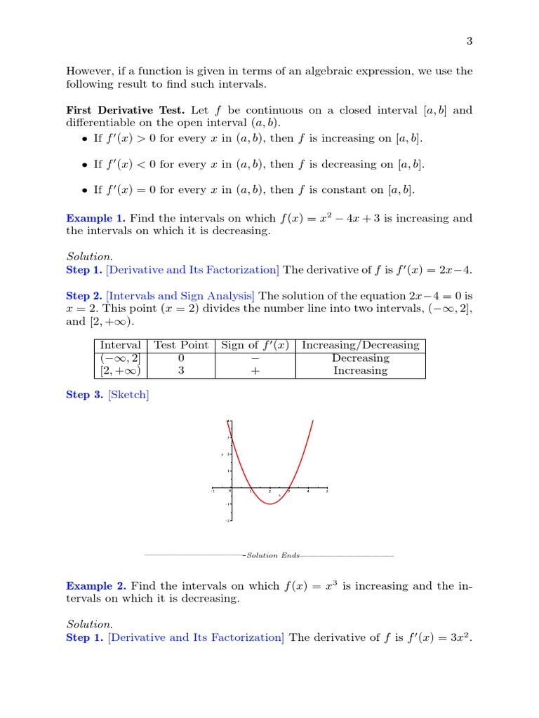 Determining Intervals of Increase and Decrease for Functions Using the ...