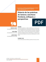 Historia de Las Prácticas de Lectura y Escritura: Fronteras, Enfoques, y Perspectivas