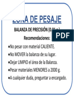 Zona de Pesaje: Balanza de Precisión (0.01 G.) Recomendaciones