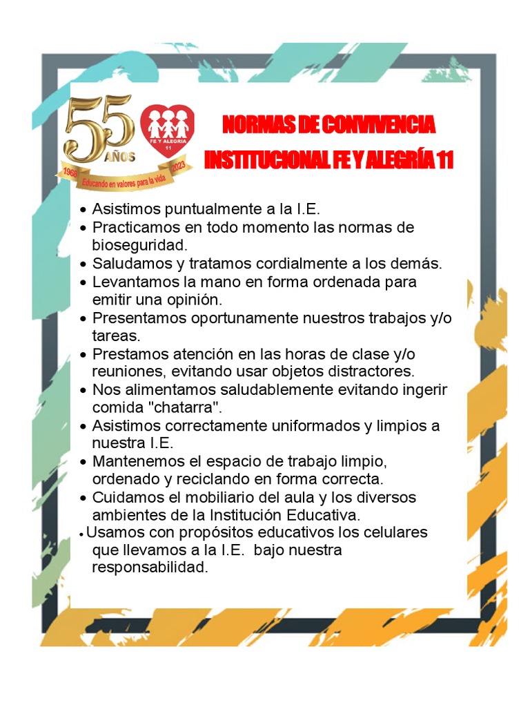 Normas de Convivencia Institucional 2024 | PDF | Salud y bienestar ...