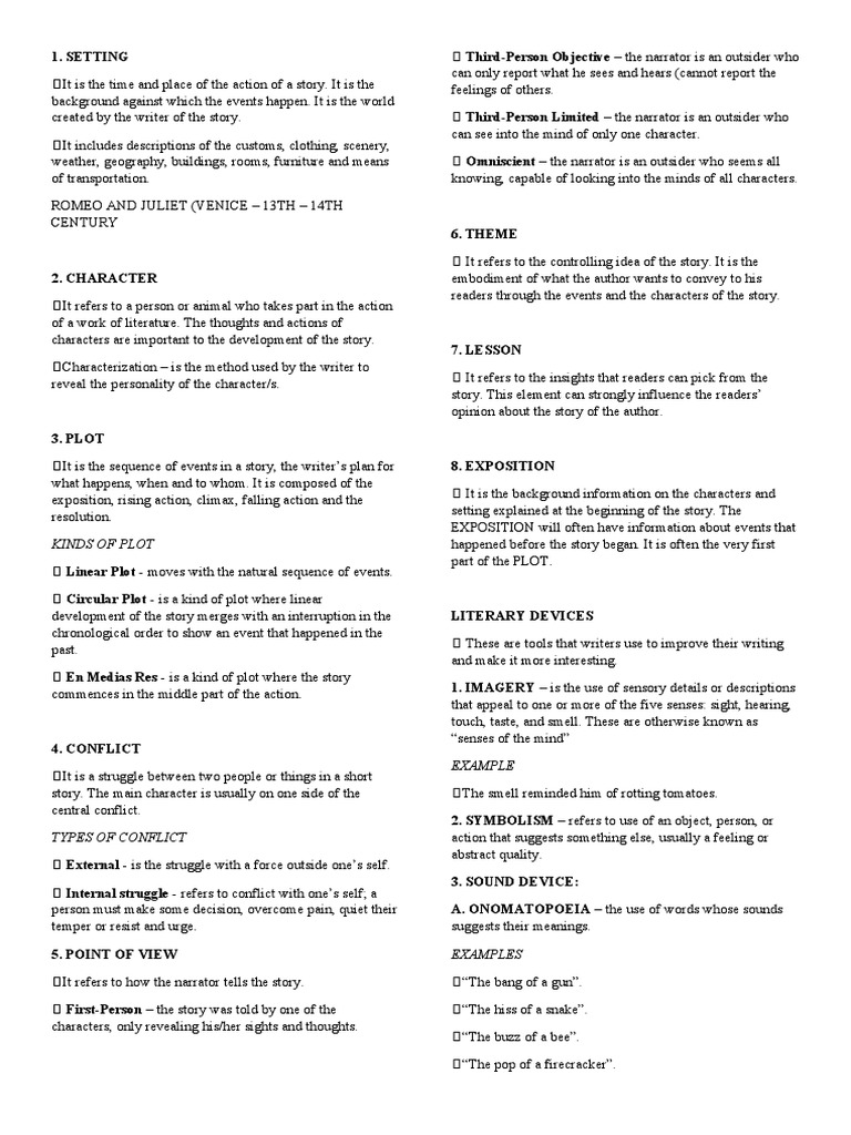 Literary Elements Guide | PDF | Narration | Plot (Narrative)