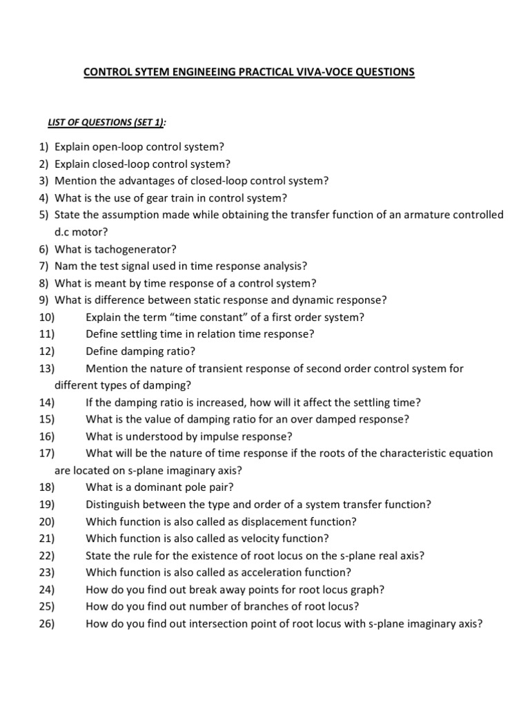 Control Questions PDF Control Theory Systems Theory