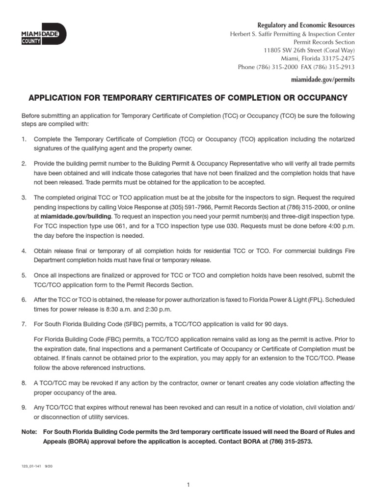 Miami-Dade Temporary Occupancy Guide | PDF | Building Code | Civil Law ...