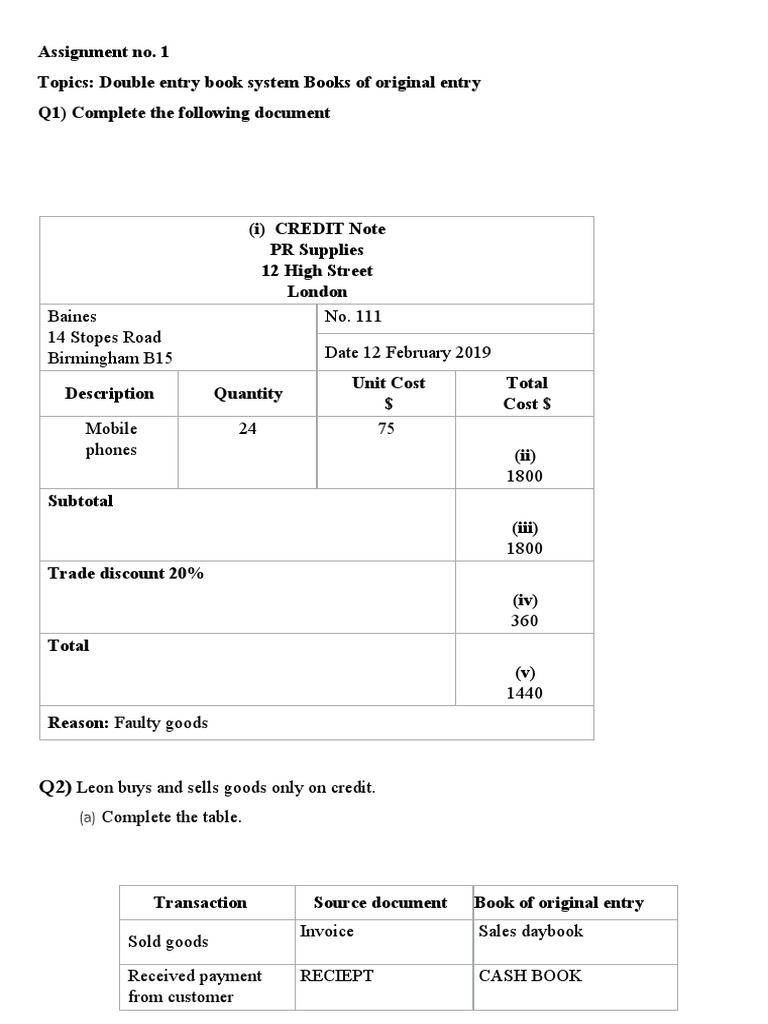 Assignment 1 | PDF | Debits And Credits | Financial Services