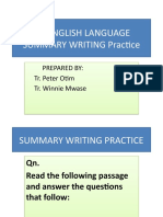 S.4 English Language Summary Writing Practice: Prepared By: Tr. Peter Otim Tr. Winnie Mwase