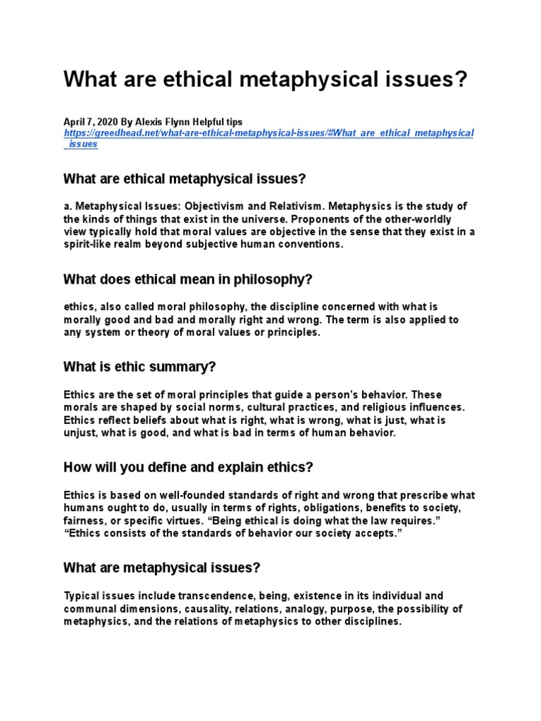 What Are Ethical Metaphysical Issues PDF