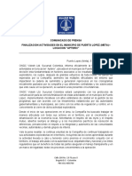 Comunicado de Prensa Finalizacion Actividades en El Municipio de Puerto Lopez (Meta) - Locacion "Apterix"