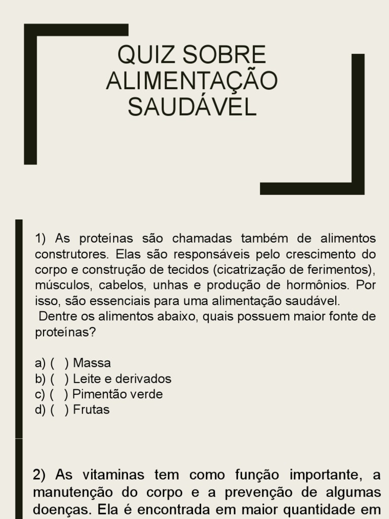 Quiz sobre Alimentação Saudável | PDF | Corpo humano | Alimentos