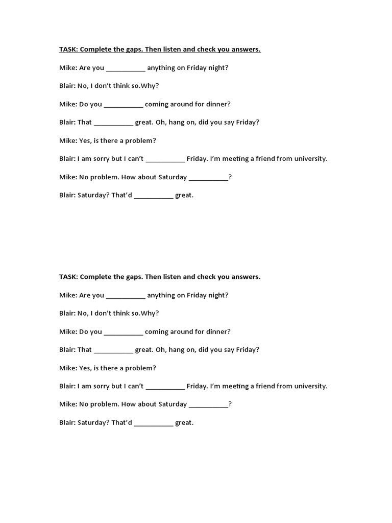 TASK: Complete The Gaps. Then Listen and Check You Answers | PDF