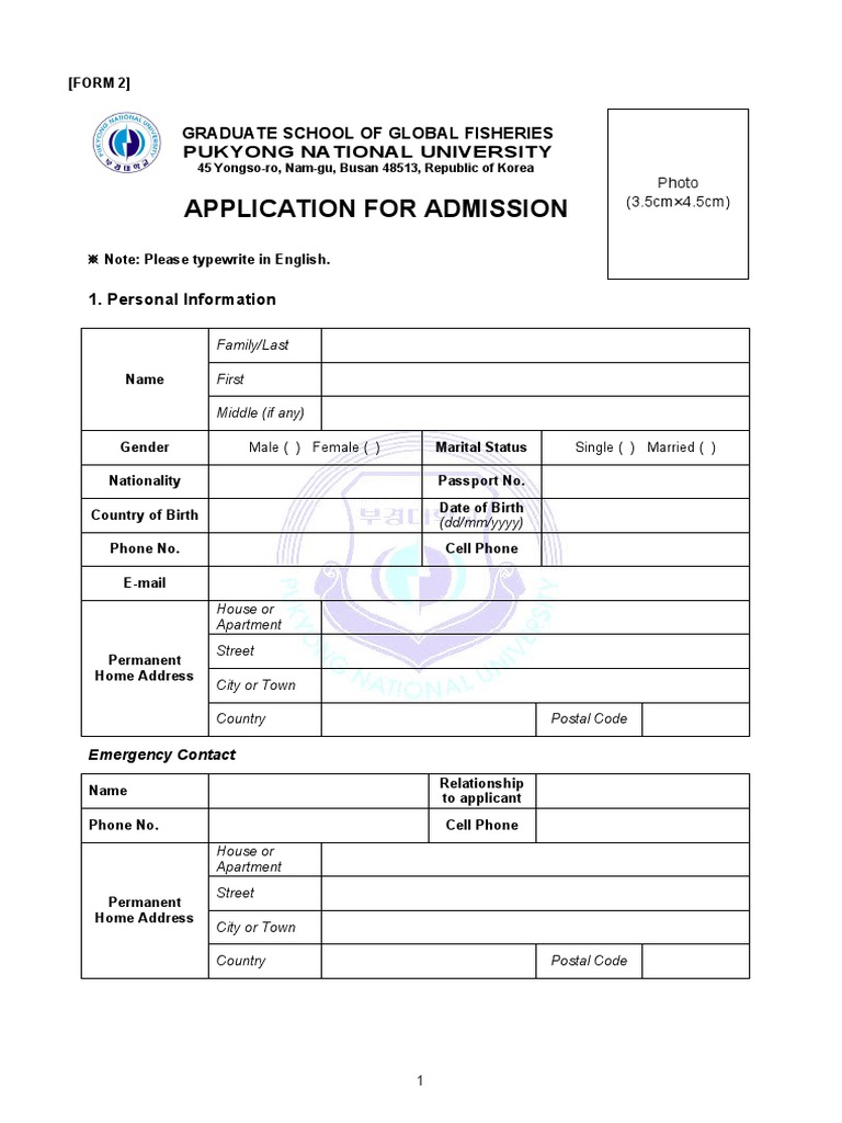 PKNU Graduate Admission Application Form | PDF | Test Of English As A ...