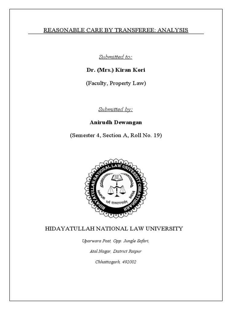 Reasonable care by transferee analysis dr mrs kiran kori pdf
