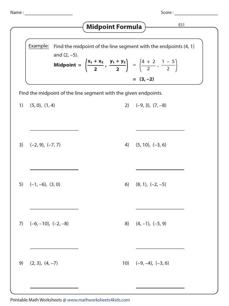Midpoint Formula Practice Worksheet | PDF