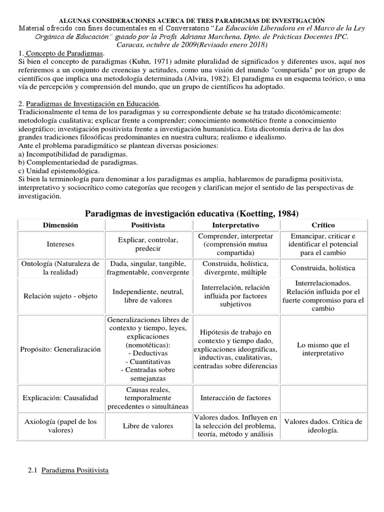 Paradigmas de Investigación en Educación | PDF | Paradigma | Teoría