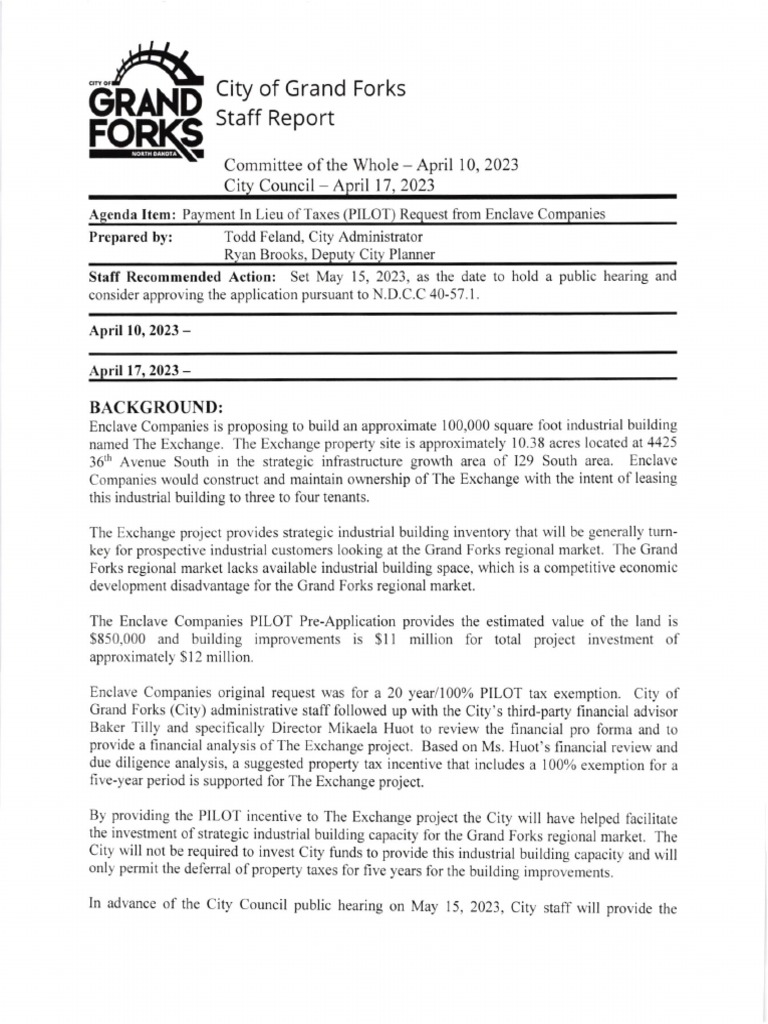 Payment in Lieu of Taxes Request From Enclave Companies PDF Debt