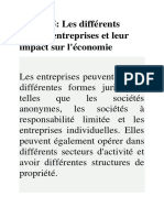 Article 5: Les Différents Types D'entreprises Et Leur Impact Sur L'économie