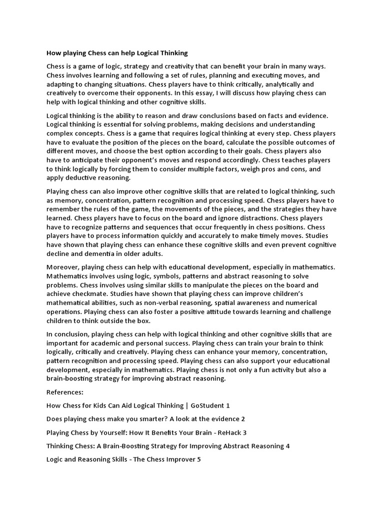 How Playing Chess Can Help Logical Thinking Pdf Thought Critical