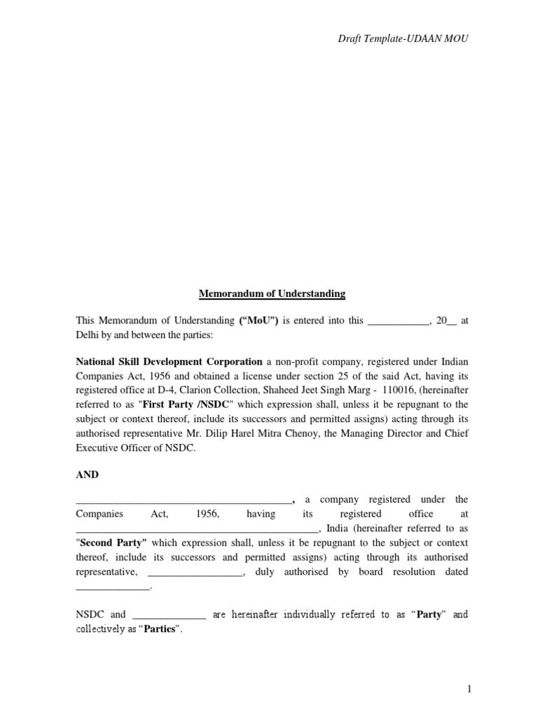 Udaan Draft MOU Template | PDF
