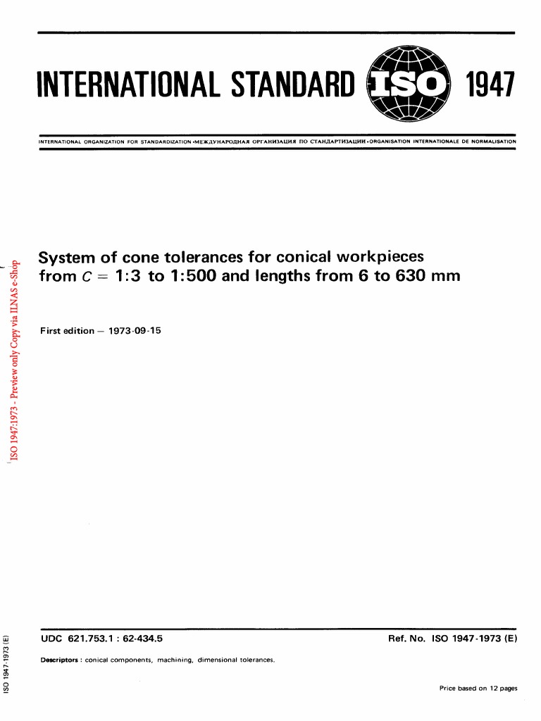 Cone Tolerances Standard ISO 1947:1973 | PDF | International ...