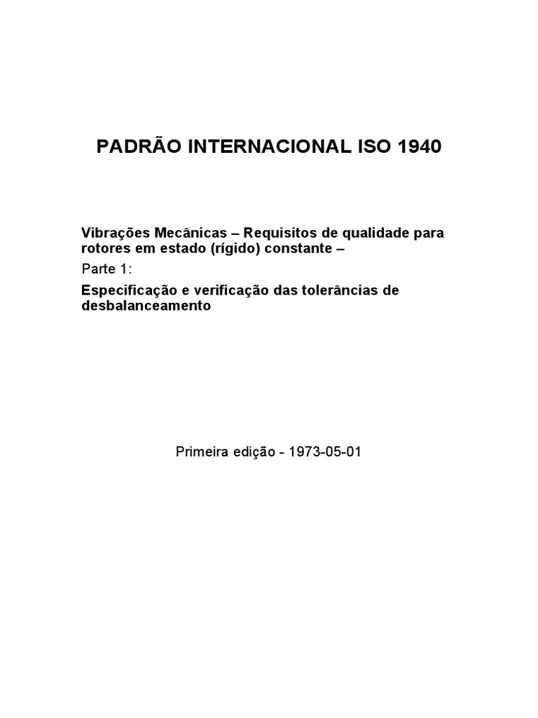 Norma ISO 1940: Balanceamento de Rotores | PDF | Motores | Massa