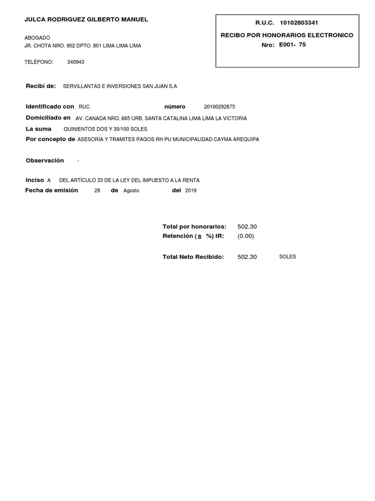 Recibo Pago HR Cayma | PDF