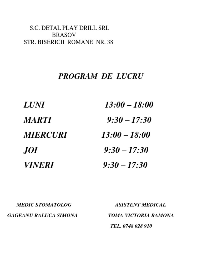 Program de Lucru - Str. Bisericii | PDF