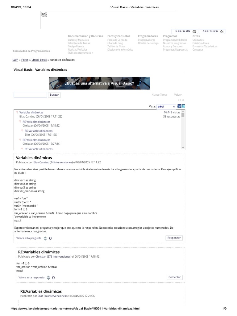 Visual Basic - Variables Dinámicas | PDF | Básico | Lenguaje de ...