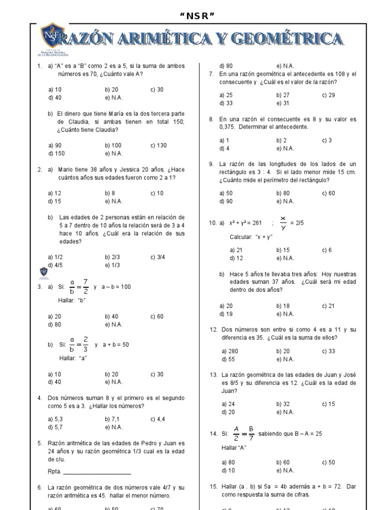 9º ficha razón aritmetica y geometrica Proporción