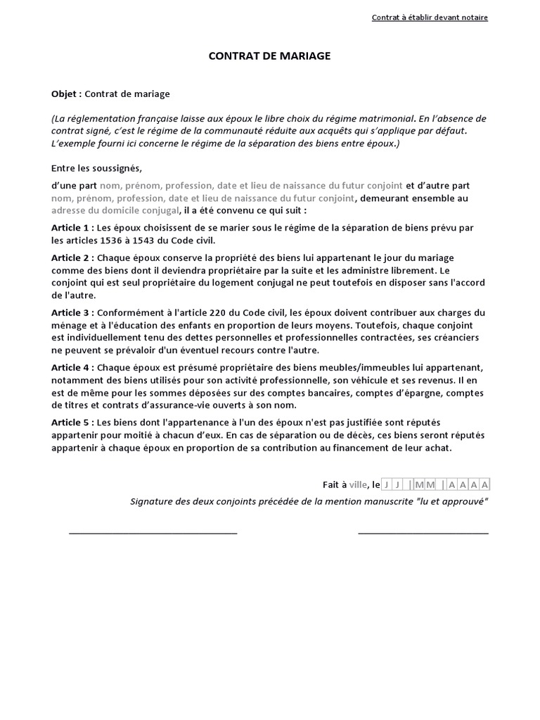 Les Contrat De Mariage