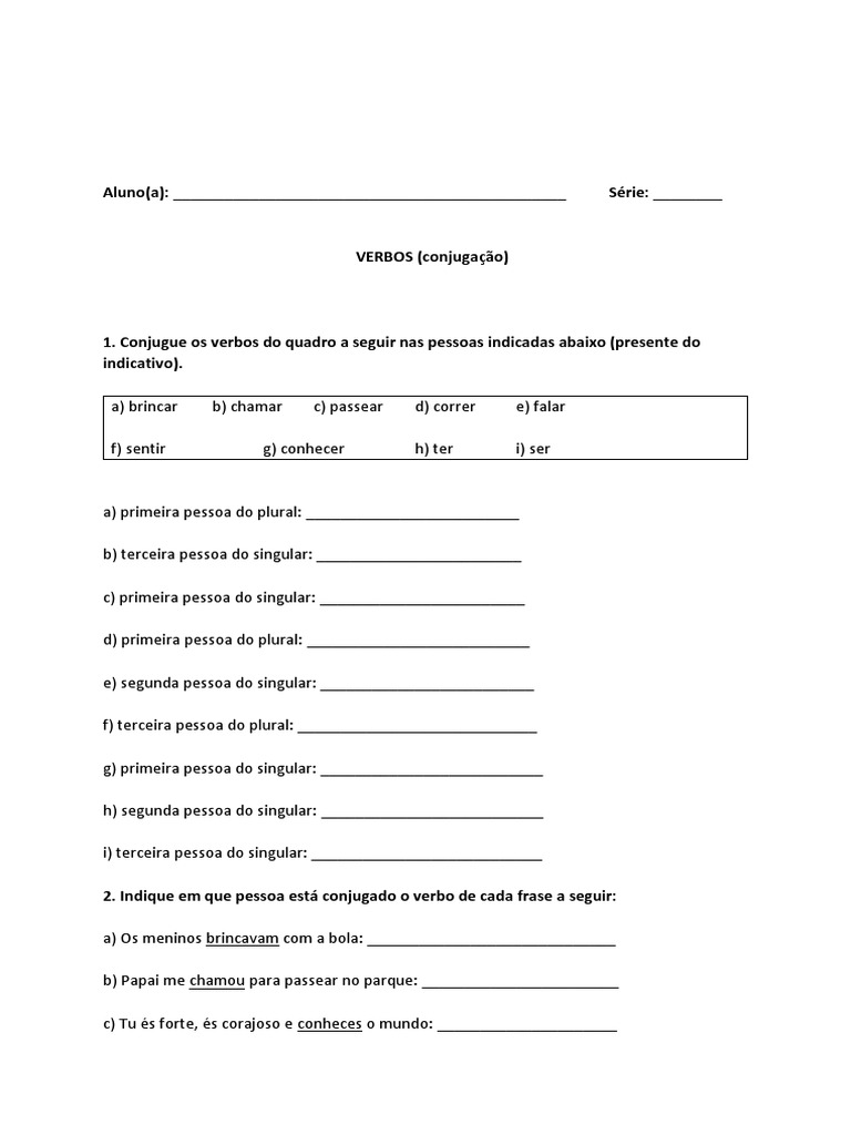 Verbos (Conjugação) (5º e 6º Ano) | PDF