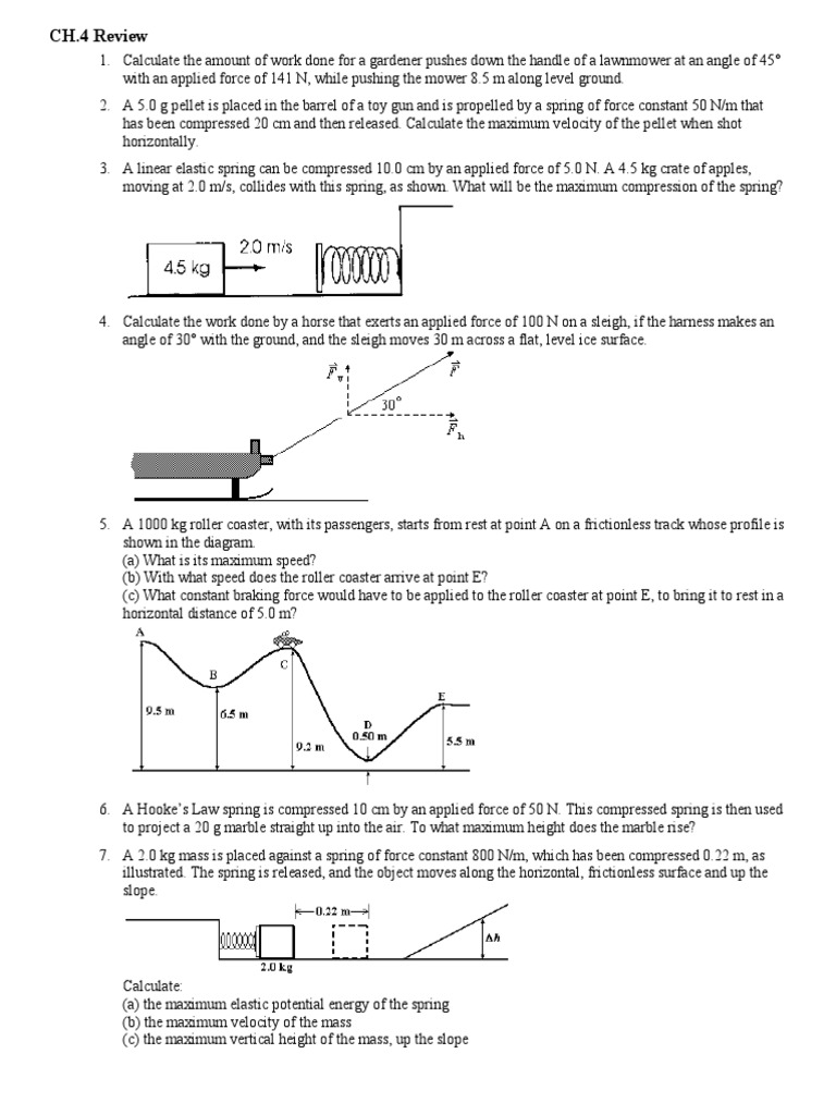 Energy Review Questions PDF Force Potential Energy