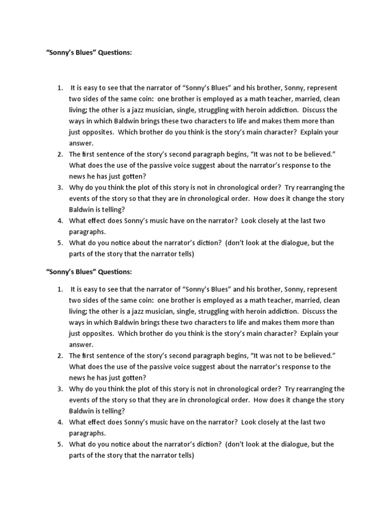 Sonnys blues questions pdf