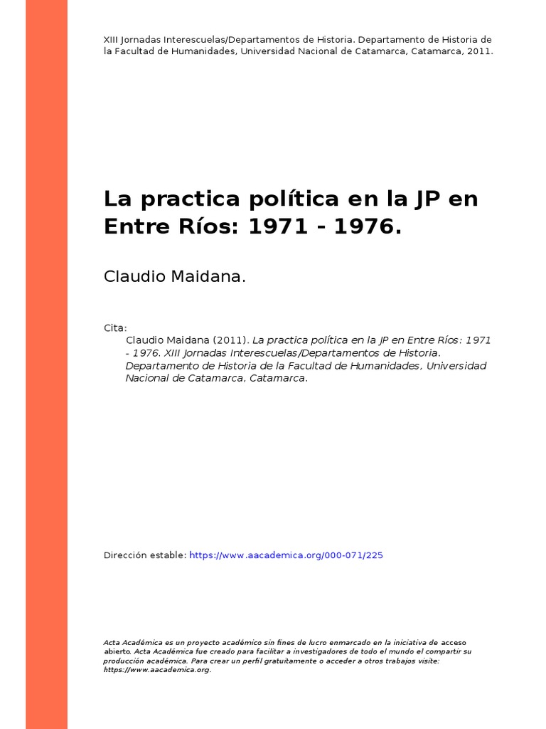 Claudio maidana 2011 la practica pol tica en la jp en entre r os
