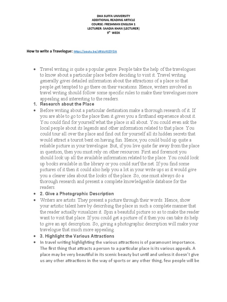 Travelogue Writing Guidelines | PDF