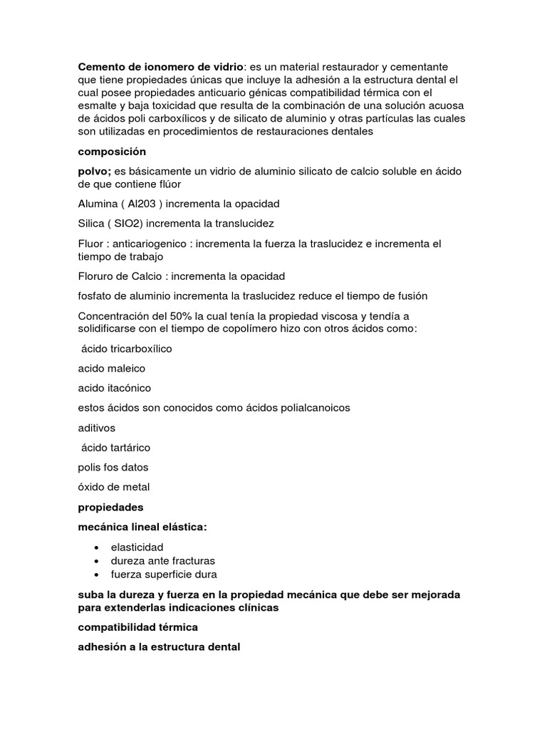 Cemento de Ionomero de Vidrio | PDF | Aluminio | Ácido