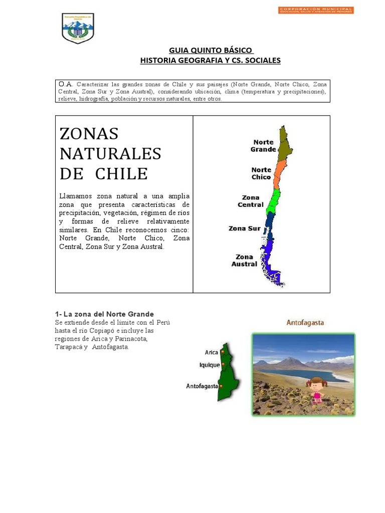 Zonas Naturales de Chile para 5° Básico | PDF | Ciencias sociales ...
