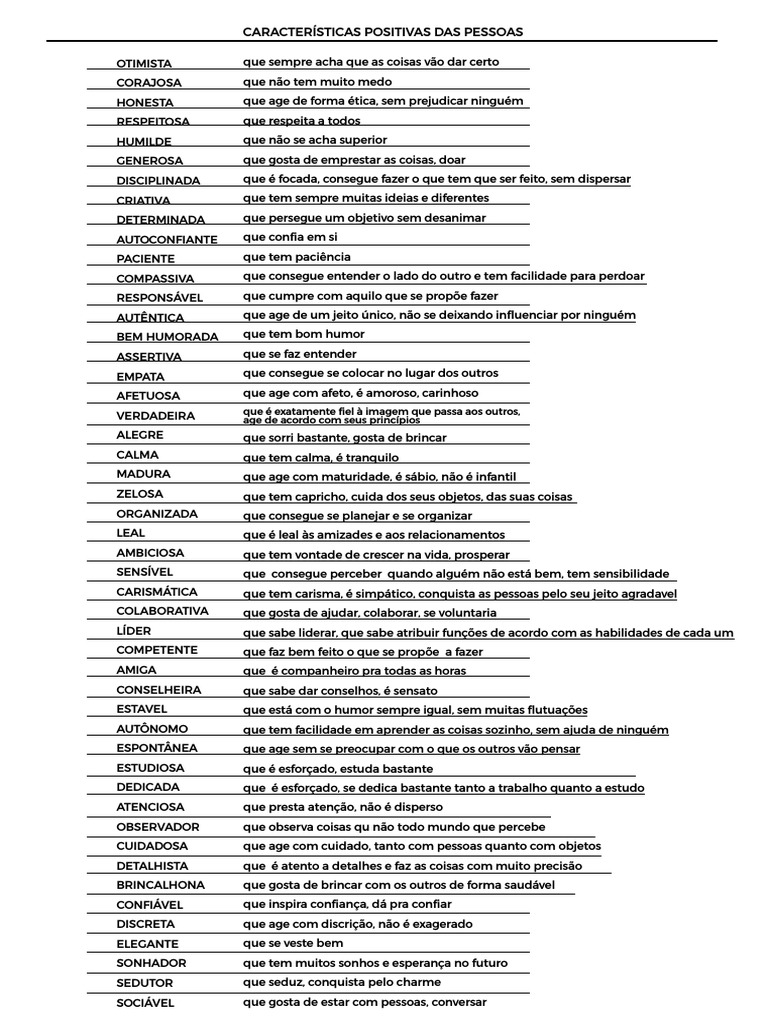 30 Características Positivas de Pessoas | PDF | Carreira e Crescimento ...