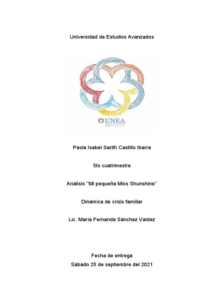 Analisis Pequeña Miss SunShine Dinamica de Crisis Familiar PDF