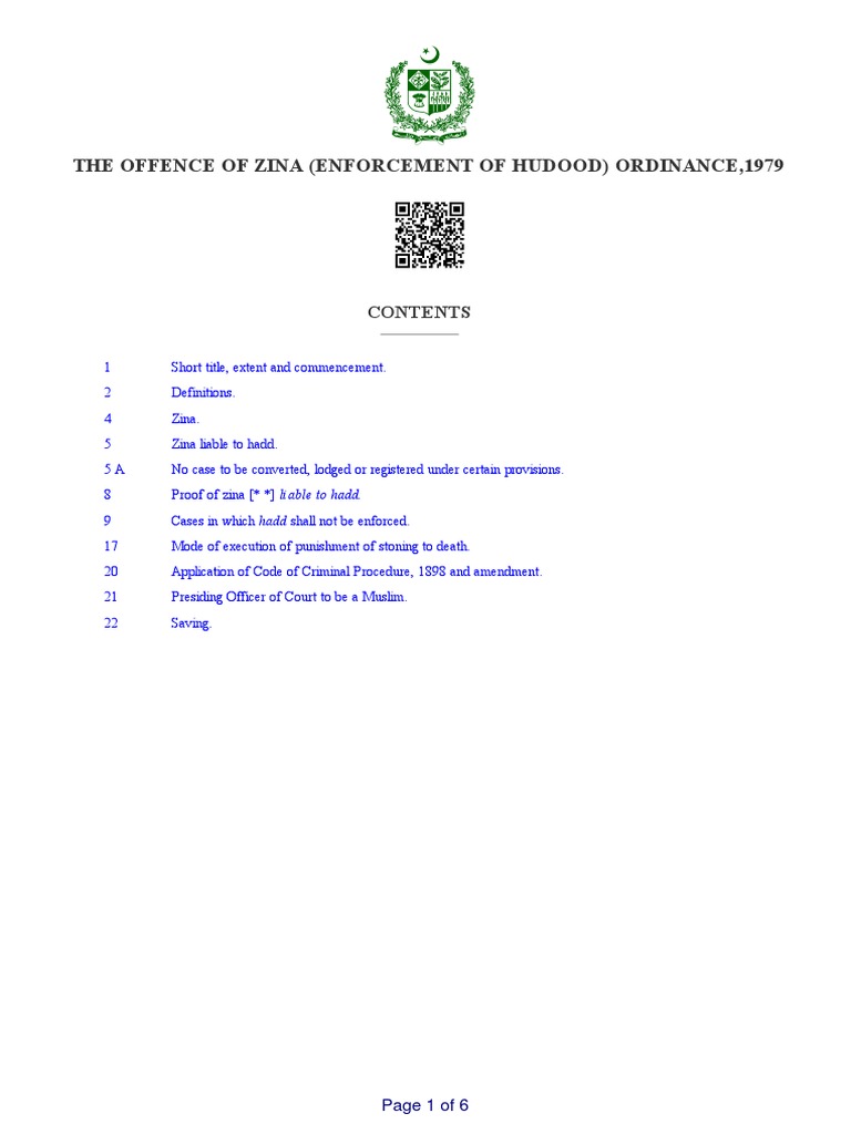 Offence of Zina (Enforcement of Hudood) Ordinance, 1979 PDF