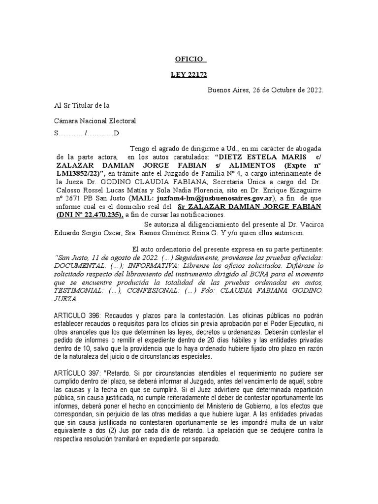 Oficio LEY 22172 | PDF | Justicia | Crimen y violencia