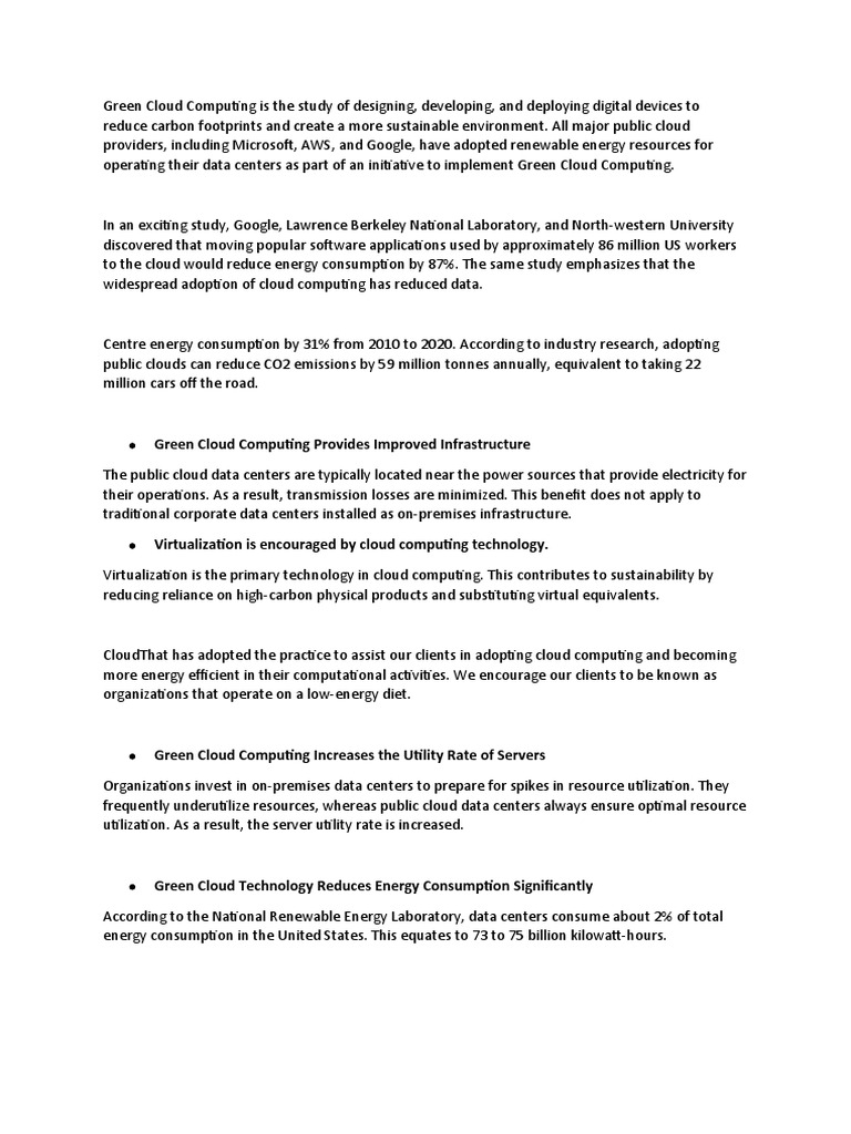 Green Cloud Computing | PDF | Cloud Computing | Data Center