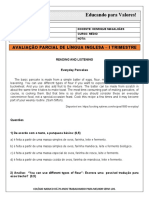 Av1 Avaliação Parcial de Língua Inglesa - Série 1 - I Trimestre