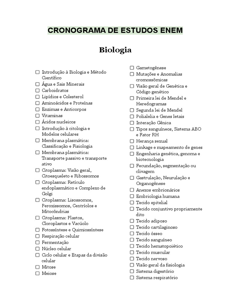 Cronograma de Estudos Enem | PDF | Brasil | Química