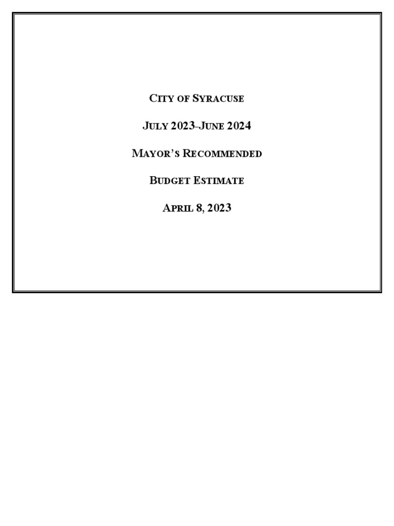 Syracuse 2024 Fiscal Budget Proposal PDF Taxes Fund Accounting