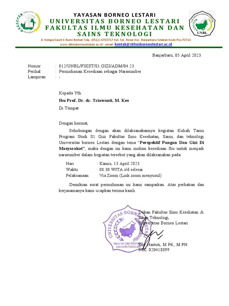 Surat Permohonan Narasumber | PDF