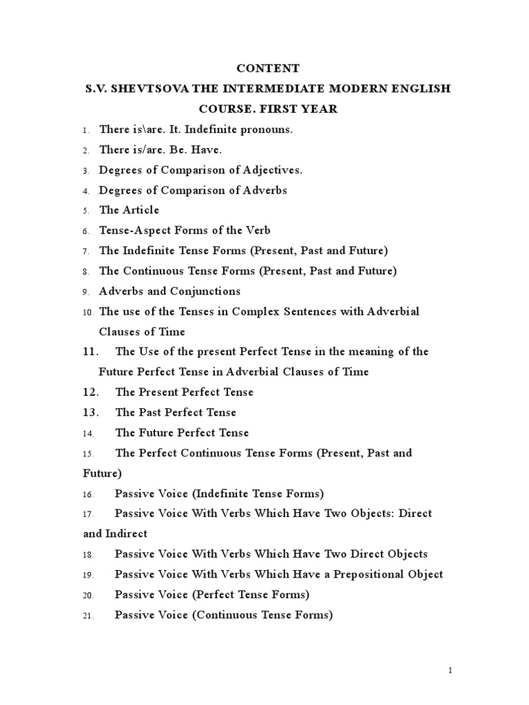 Content S.V. Shevtsova The Intermediate Modern English Course. First ...