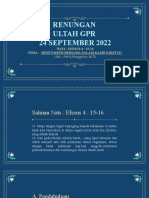 Renungan Ultah GPR 24 SEPTEMBER 2022: NATS: EFESUS 4: 15-16 Tema: "Bertumbuh Bersama Dalam Kasih Kristus"