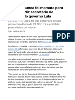Rouanet Nunca Foi Mamata para Famosos, Diz Secretário de Fomento Do Governo Lula
