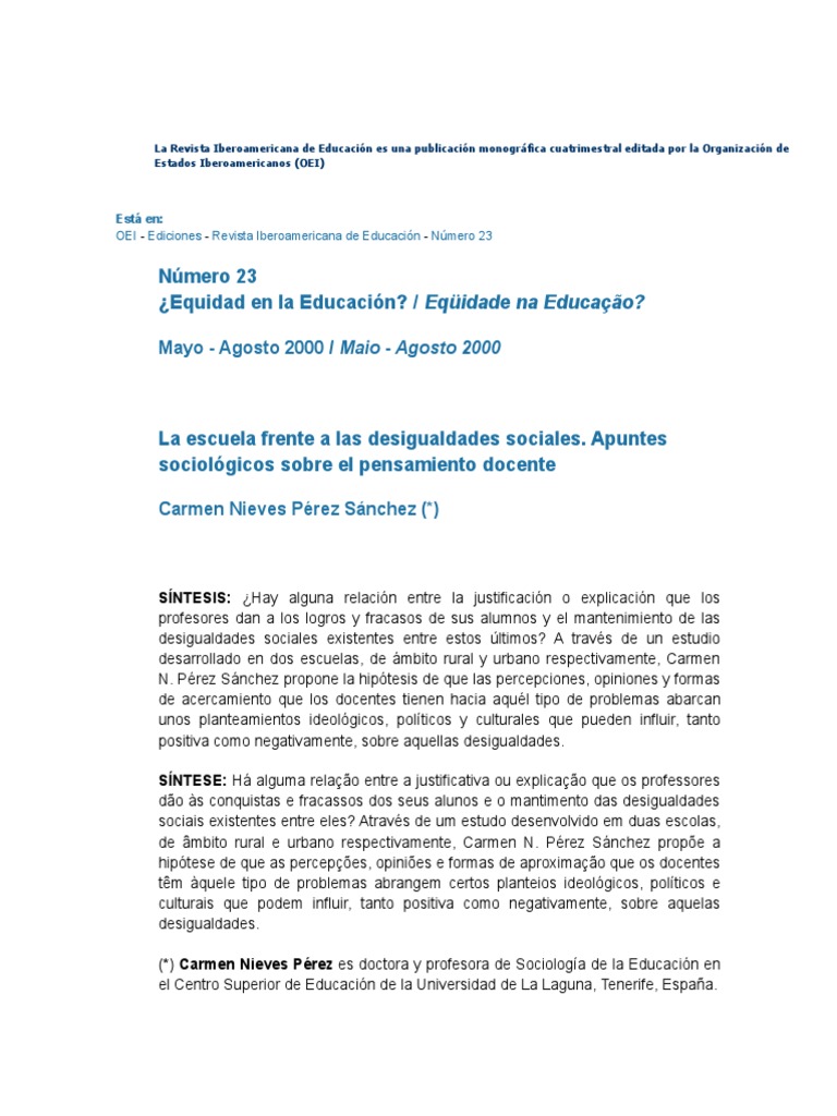 Desigualdades en Educación: Perspectivas Docentes | PDF | Maestros ...
